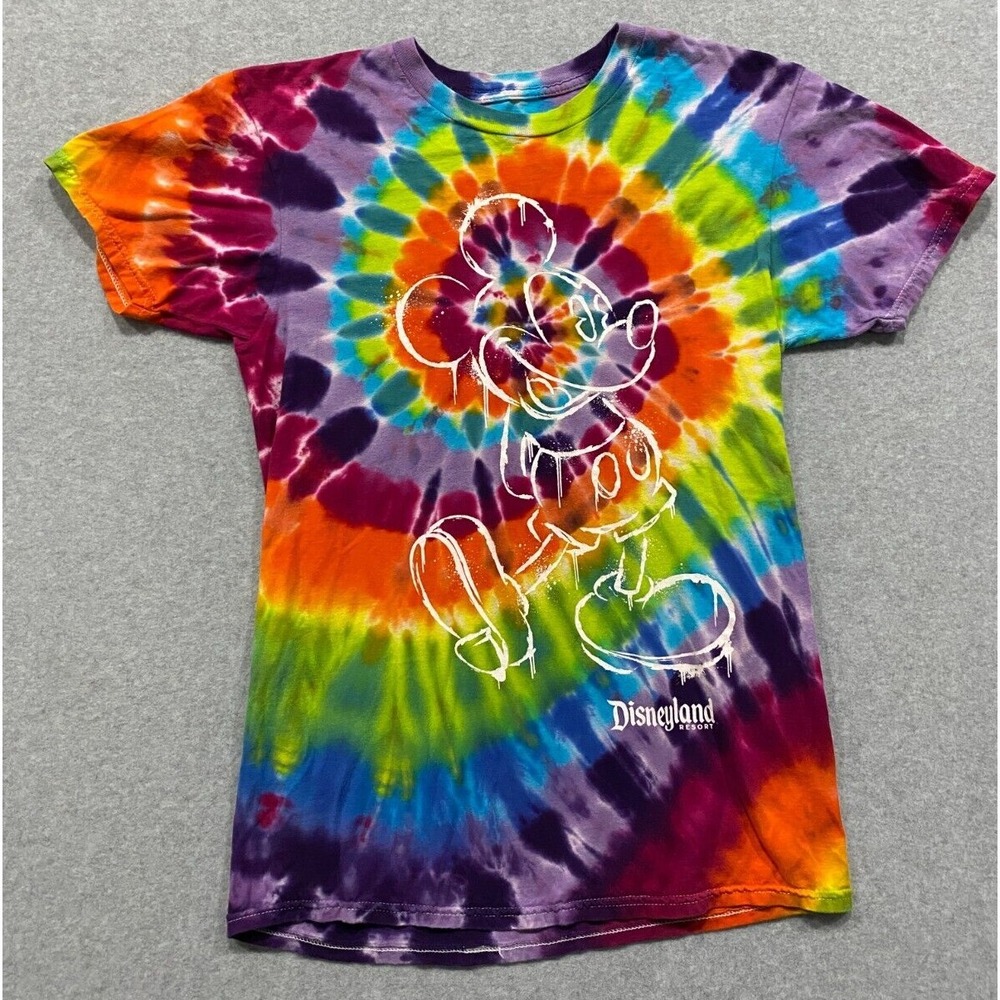 Disney Parks Rainbow Tie Dye Mickey Sketch Short Sleeve T-Shirt Size Slim Small